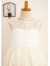 A-line Ivory Lace Champagne Tulle Knee Length Flower Girl Dress